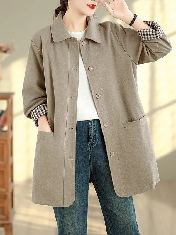Relaxed Fit Check-Lined Shirt Collar Coat