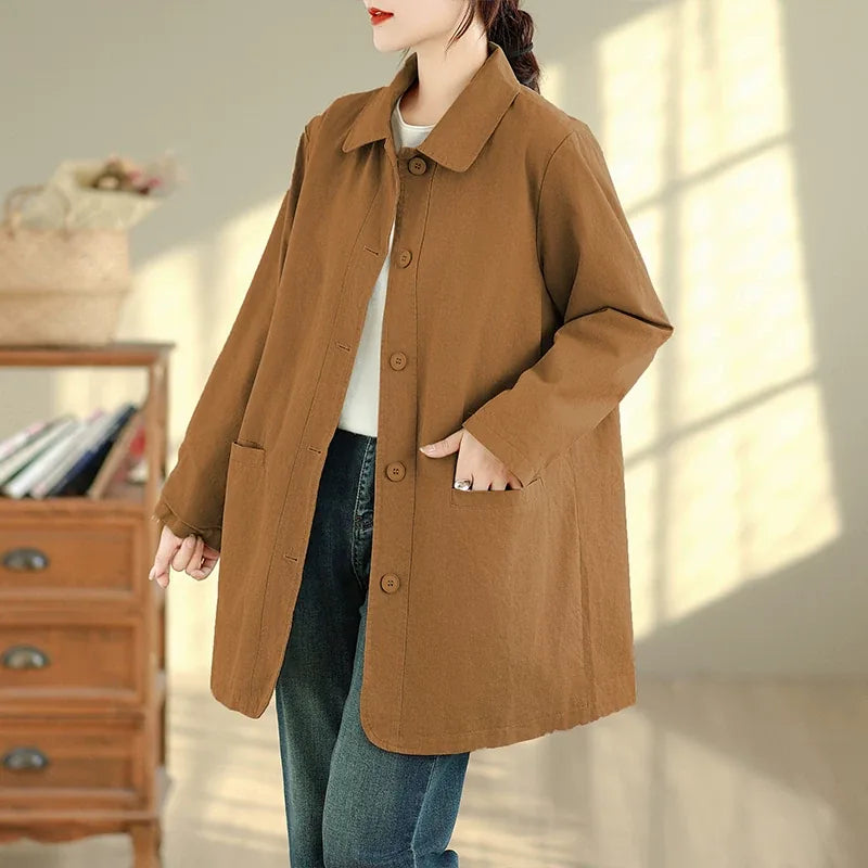 Relaxed Fit Check-Lined Shirt Collar Coat