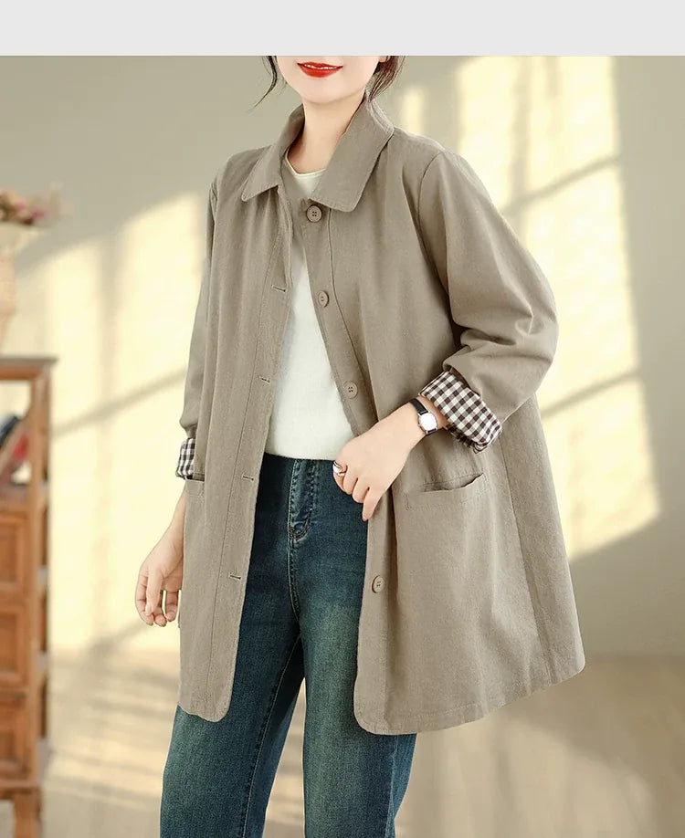 Relaxed Fit Check-Lined Shirt Collar Coat
