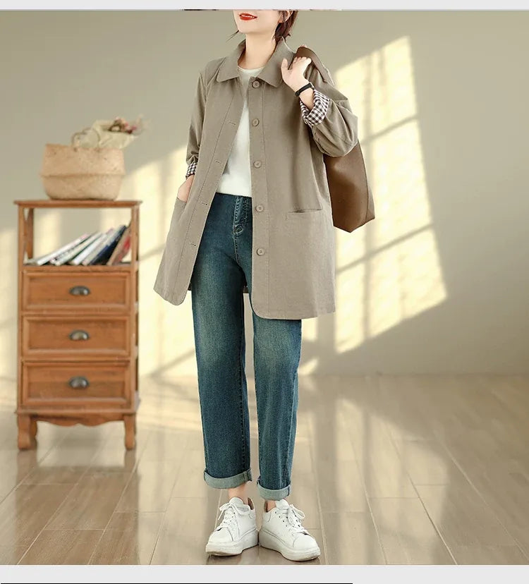 Relaxed Fit Check-Lined Shirt Collar Coat