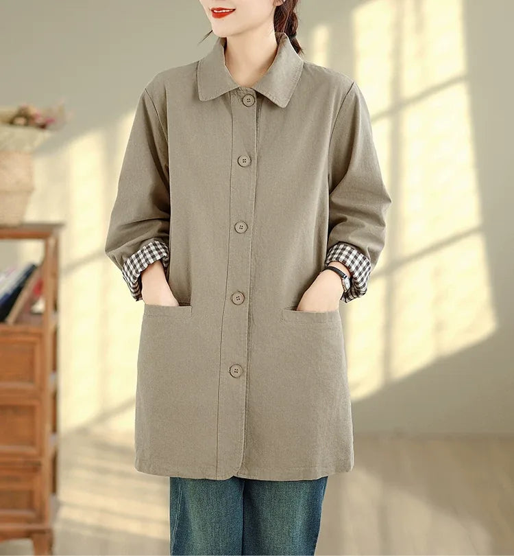 Relaxed Fit Check-Lined Shirt Collar Coat