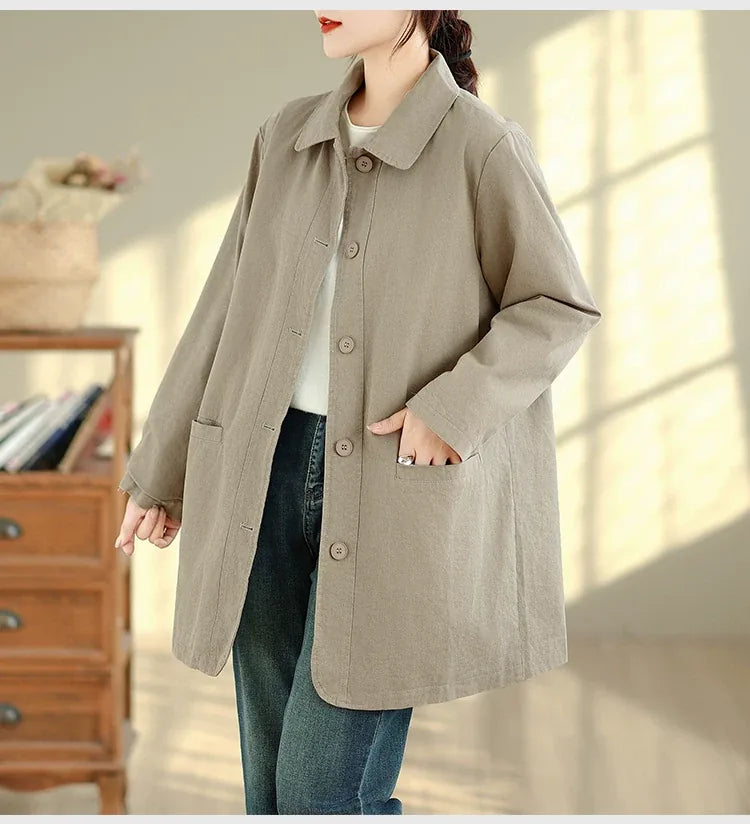 Relaxed Fit Check-Lined Shirt Collar Coat