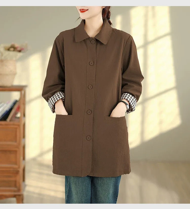 Relaxed Fit Check-Lined Shirt Collar Coat