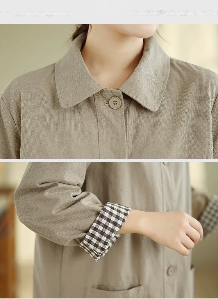 Relaxed Fit Check-Lined Shirt Collar Coat