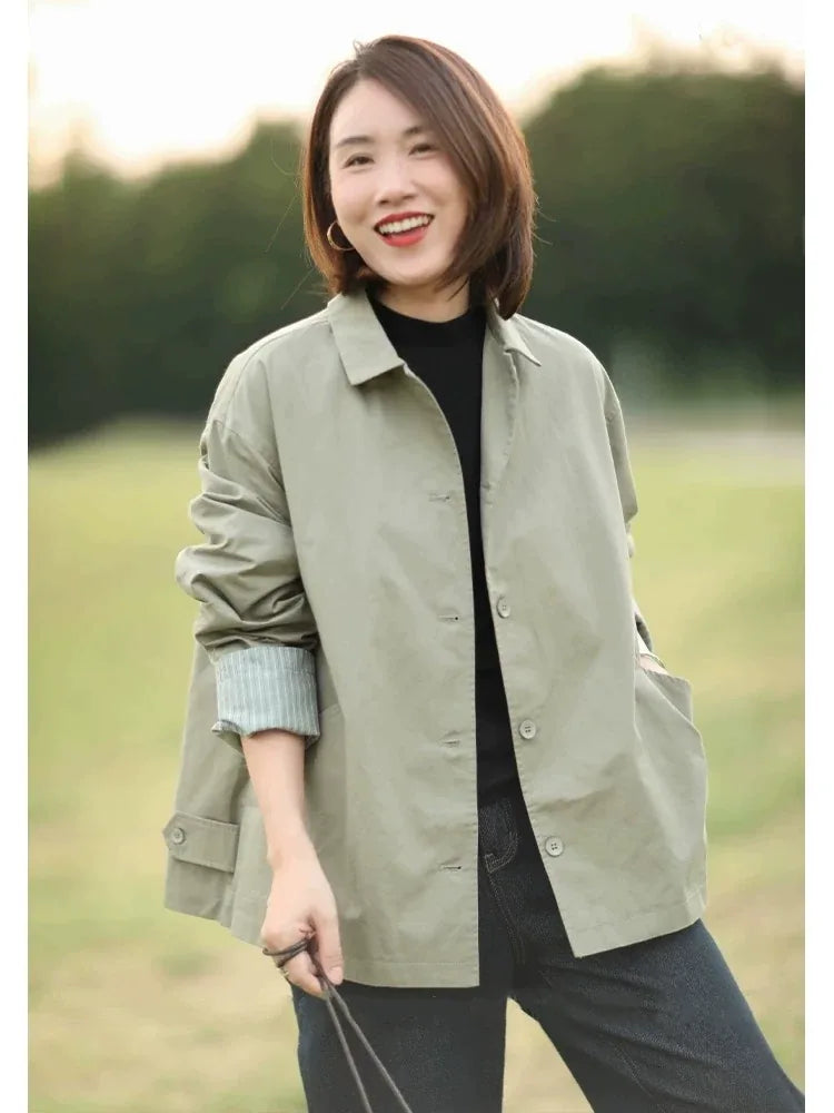 Relaxed Fit Cotton Jacket with Patch Pockets