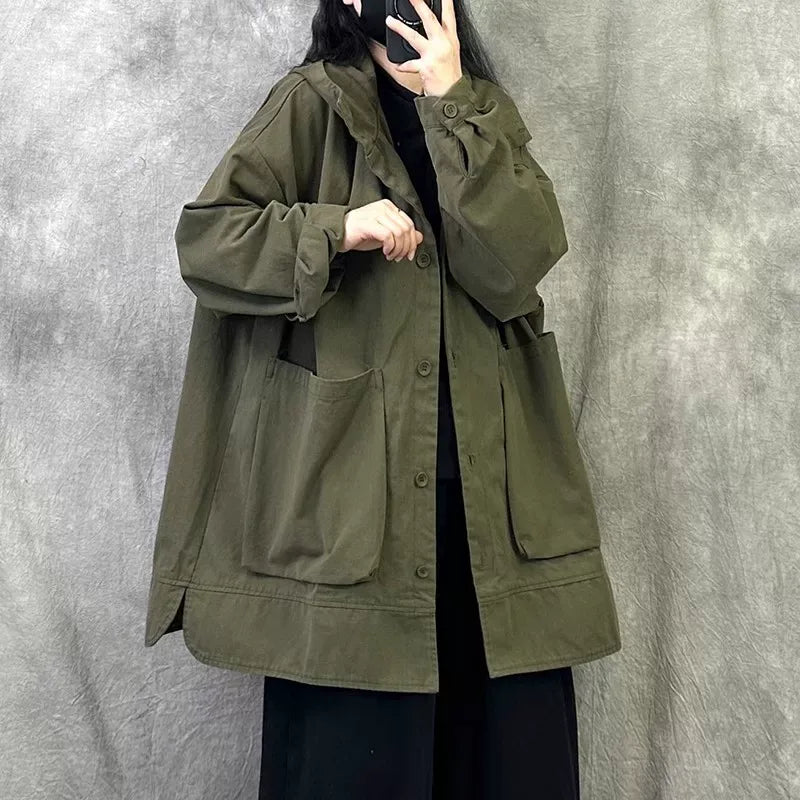 Relaxed Fit Hooded Utility Jacket with Patch Pockets