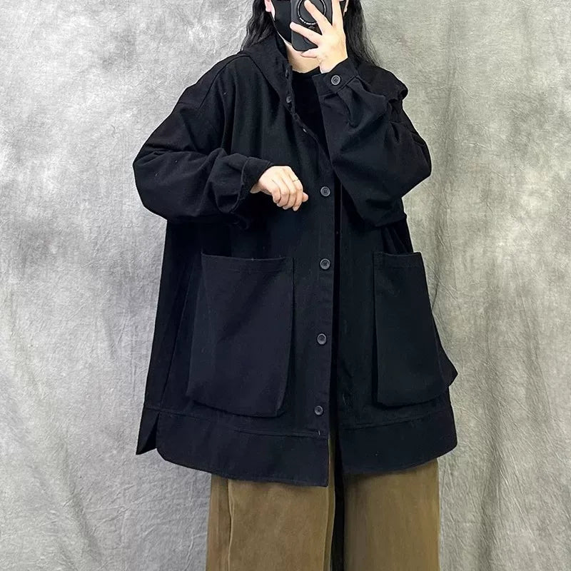 Relaxed Fit Hooded Utility Jacket with Patch Pockets