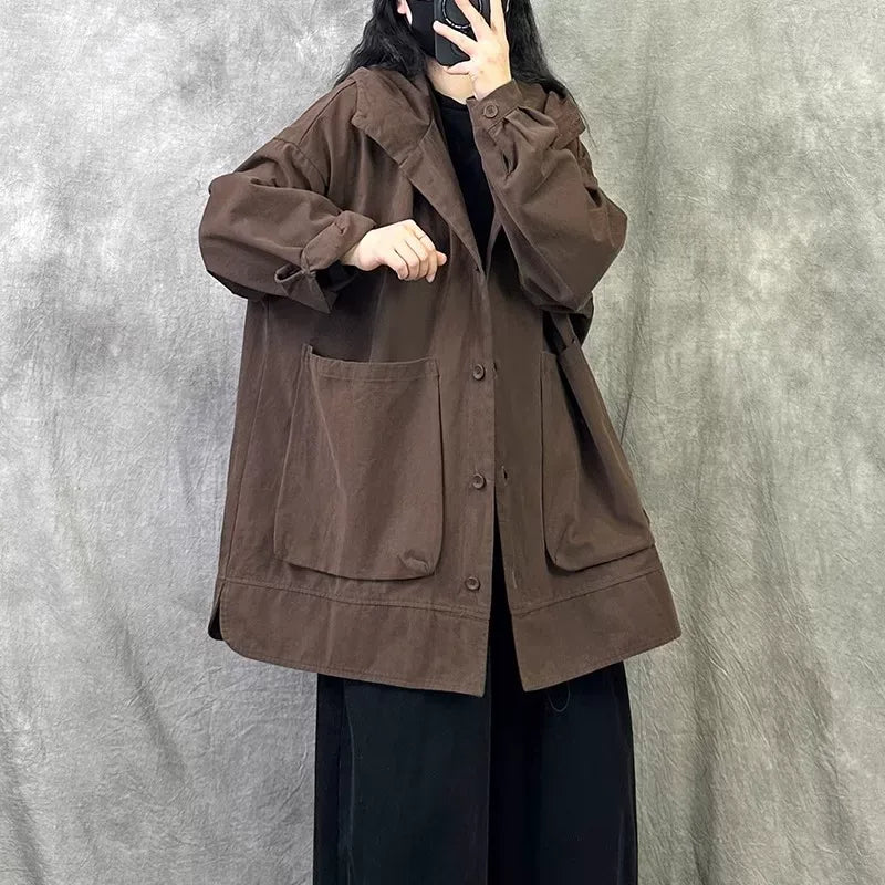 Relaxed Fit Hooded Utility Jacket with Patch Pockets