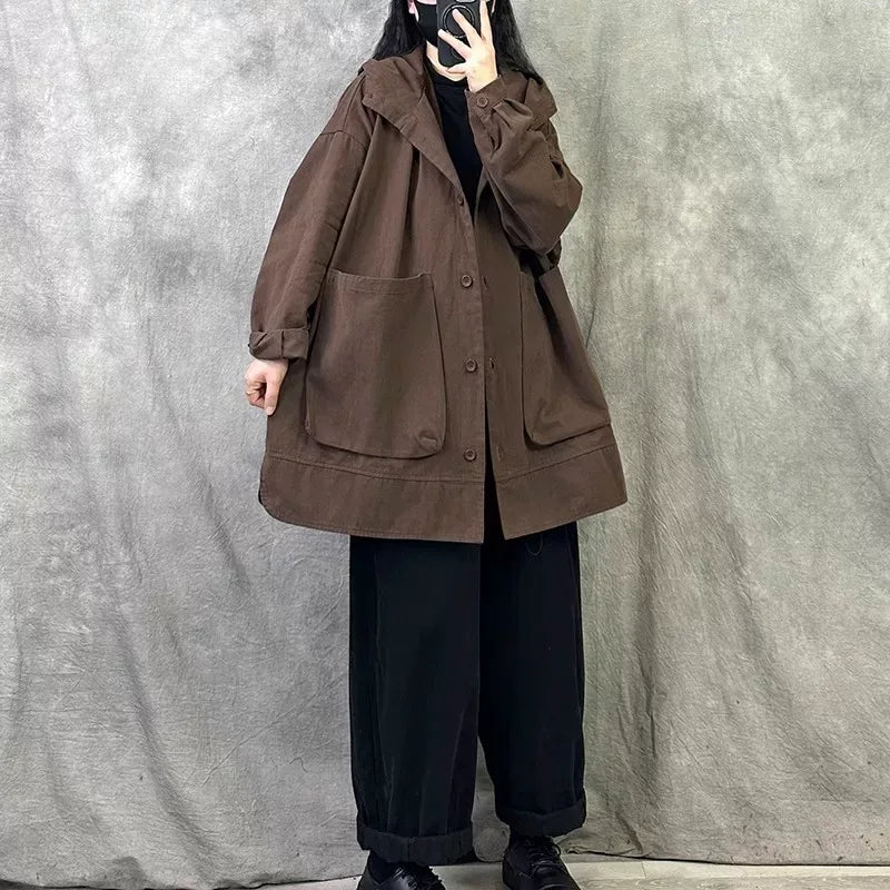 Relaxed Fit Hooded Utility Jacket with Patch Pockets