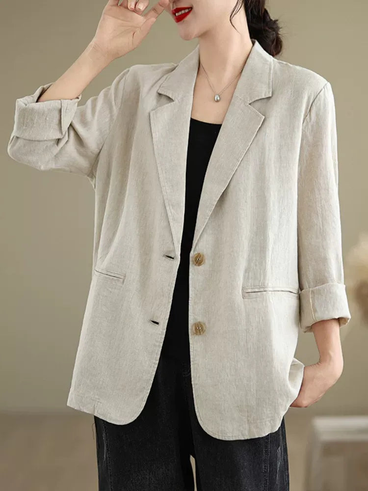 Relaxed Fit Notched Lapel Blazer with Welt Pockets
