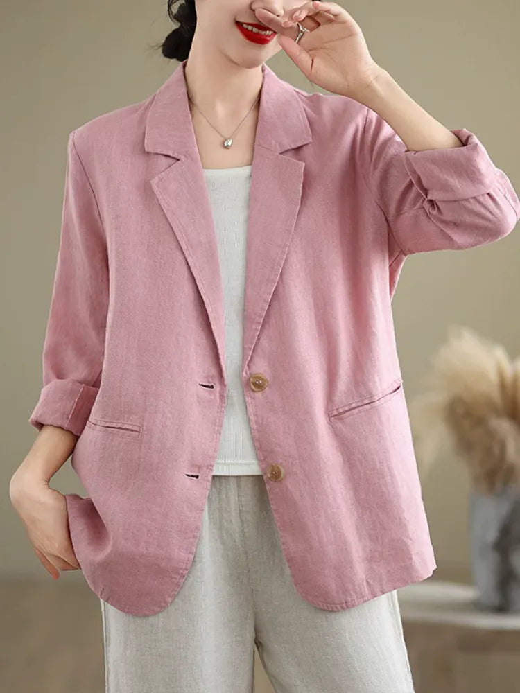 Relaxed Fit Notched Lapel Blazer with Welt Pockets