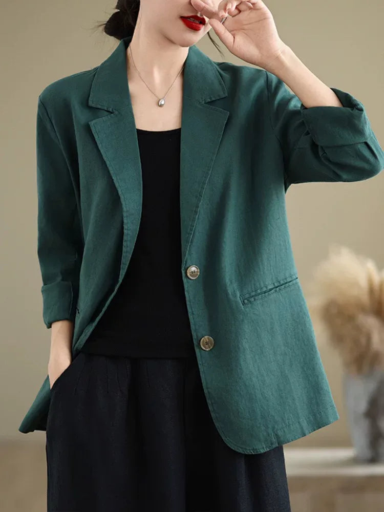 Relaxed Fit Notched Lapel Blazer with Welt Pockets