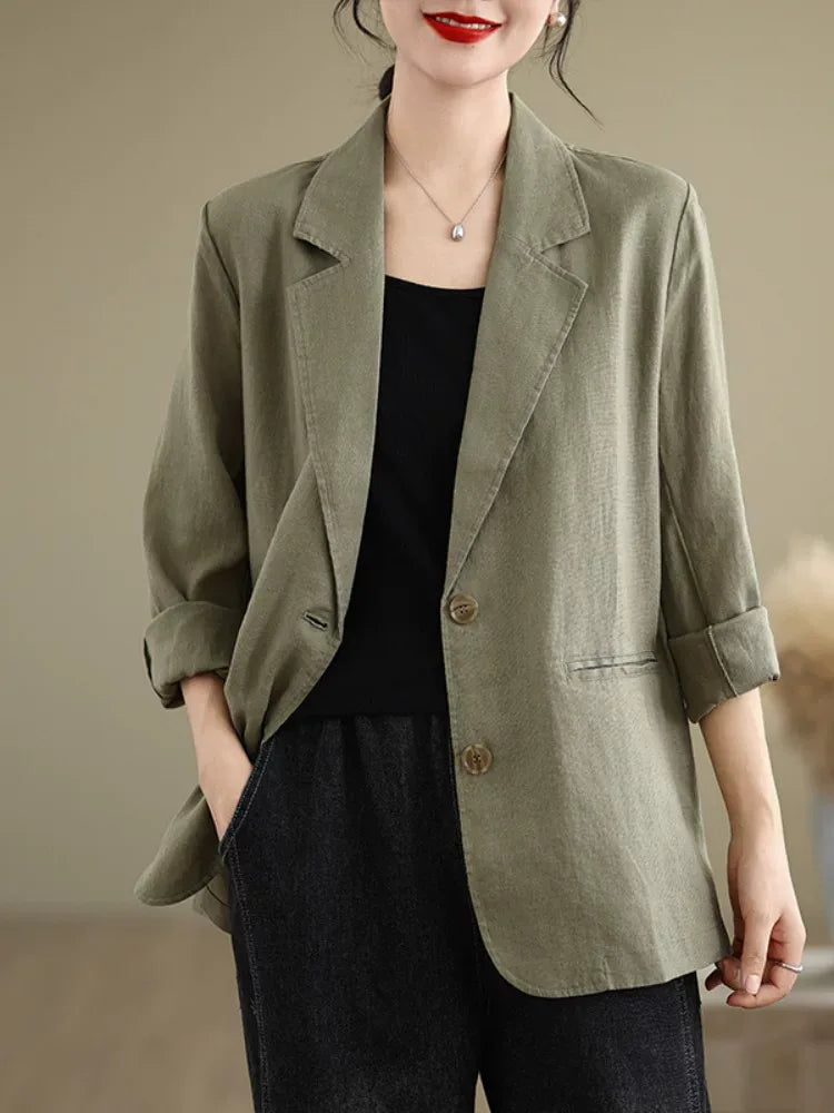 Relaxed Fit Notched Lapel Blazer with Welt Pockets