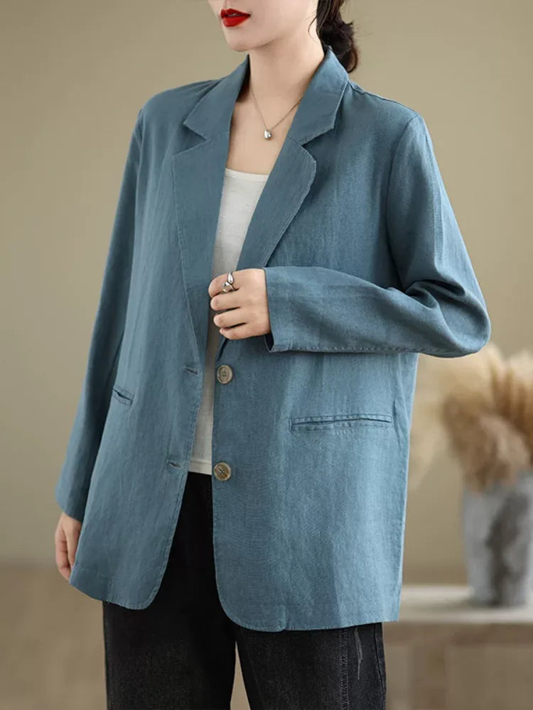 Relaxed Fit Notched Lapel Blazer with Welt Pockets