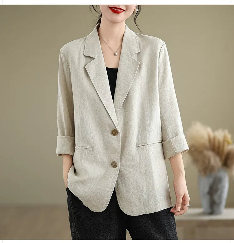 Relaxed Fit Notched Lapel Blazer with Welt Pockets