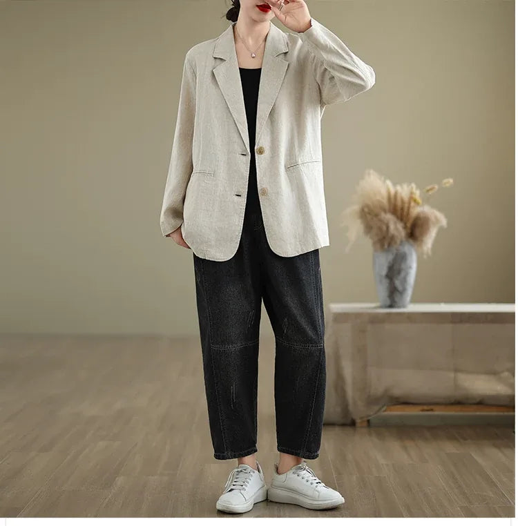 Relaxed Fit Notched Lapel Blazer with Welt Pockets