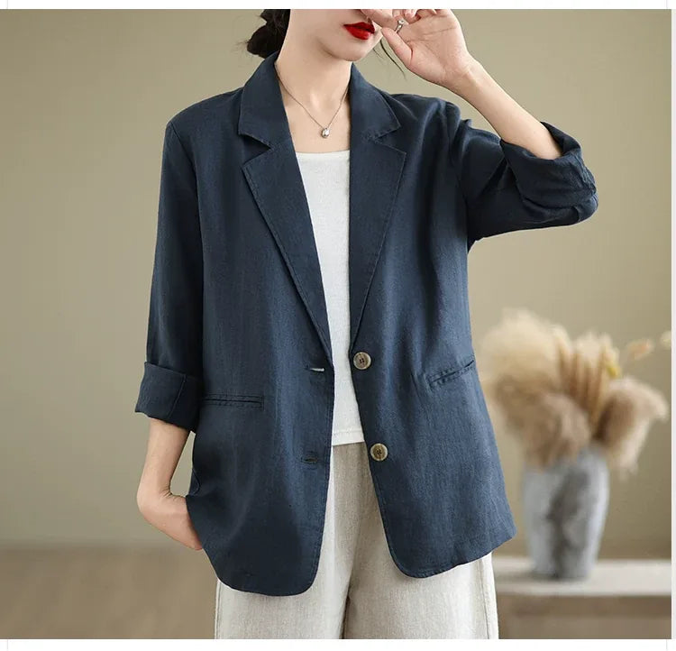 Relaxed Fit Notched Lapel Blazer with Welt Pockets