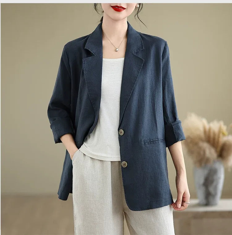 Relaxed Fit Notched Lapel Blazer with Welt Pockets