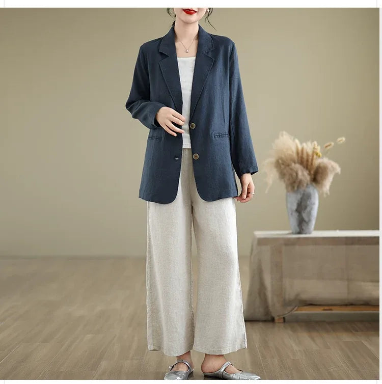 Relaxed Fit Notched Lapel Blazer with Welt Pockets