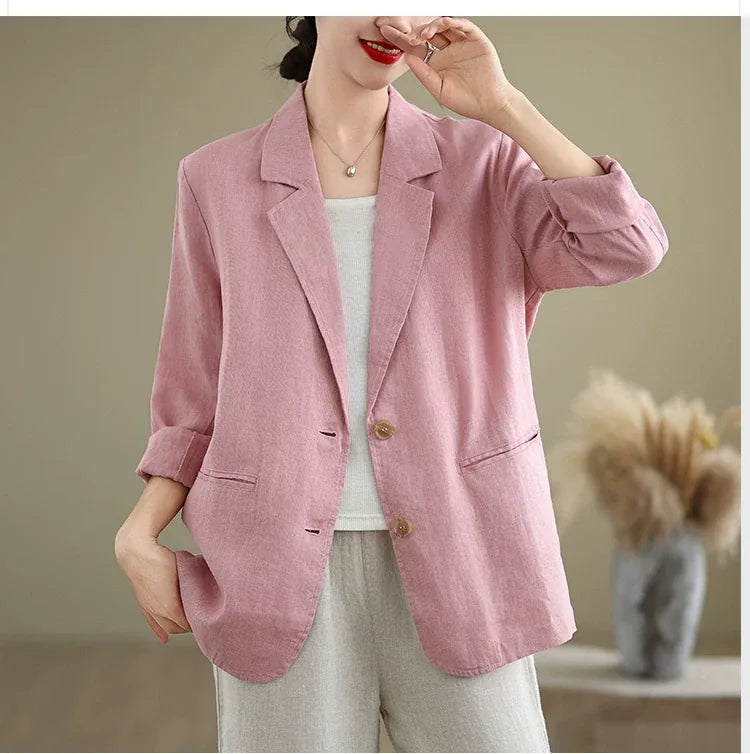 Relaxed Fit Notched Lapel Blazer with Welt Pockets