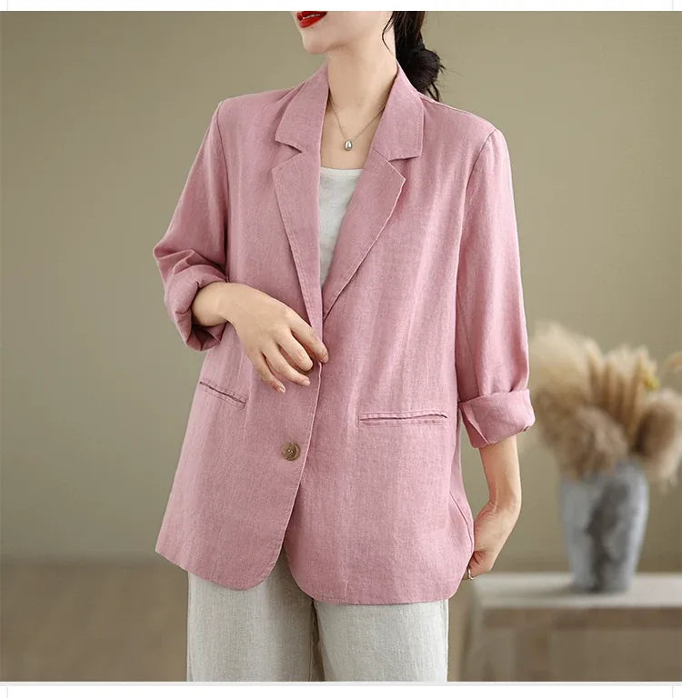 Relaxed Fit Notched Lapel Blazer with Welt Pockets