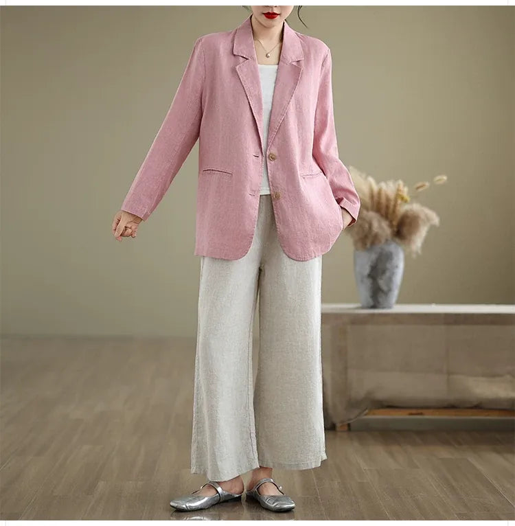 Relaxed Fit Notched Lapel Blazer with Welt Pockets