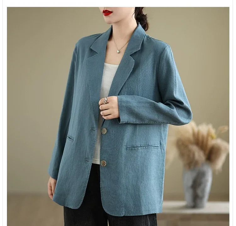 Relaxed Fit Notched Lapel Blazer with Welt Pockets