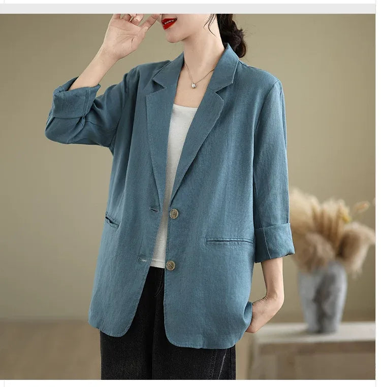 Relaxed Fit Notched Lapel Blazer with Welt Pockets