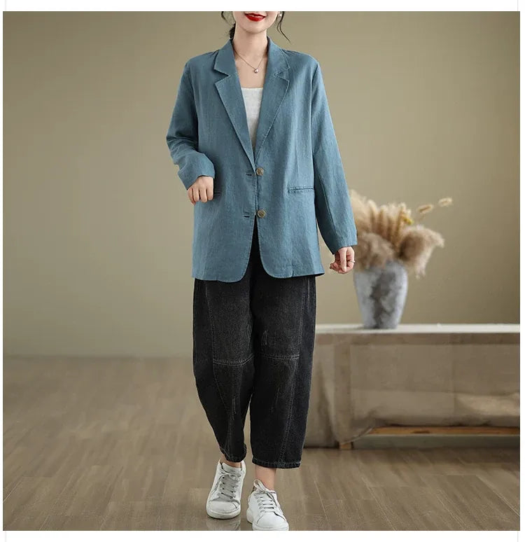 Relaxed Fit Notched Lapel Blazer with Welt Pockets