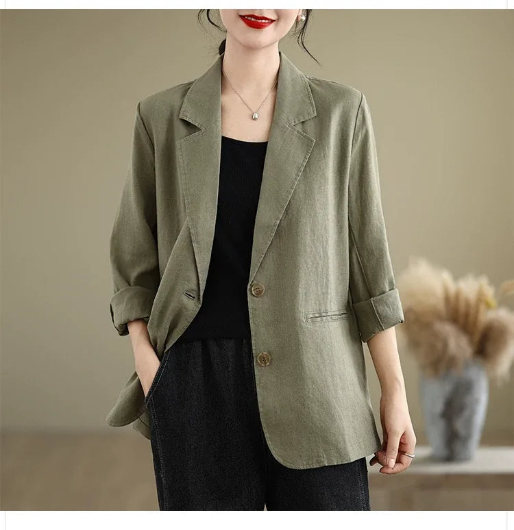 Relaxed Fit Notched Lapel Blazer with Welt Pockets