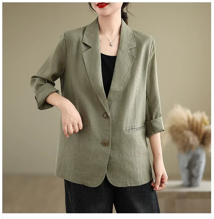 Relaxed Fit Notched Lapel Blazer with Welt Pockets
