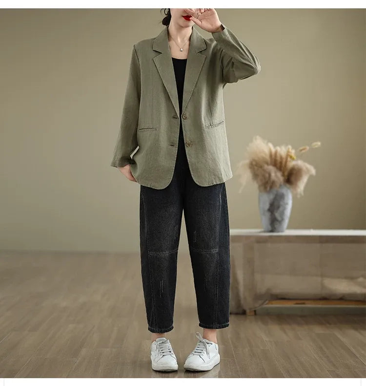 Relaxed Fit Notched Lapel Blazer with Welt Pockets