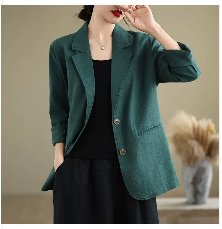 Relaxed Fit Notched Lapel Blazer with Welt Pockets