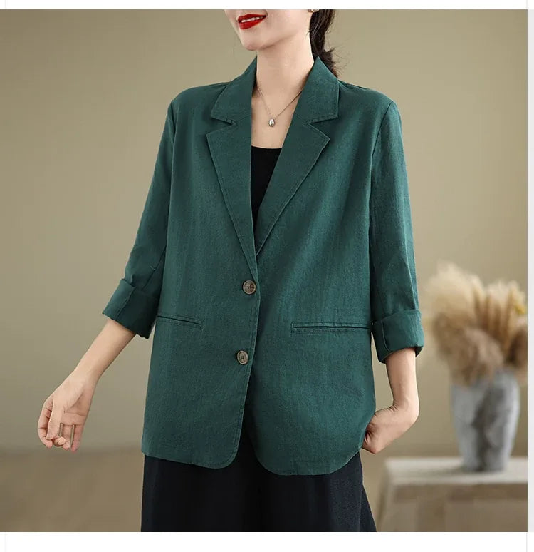 Relaxed Fit Notched Lapel Blazer with Welt Pockets