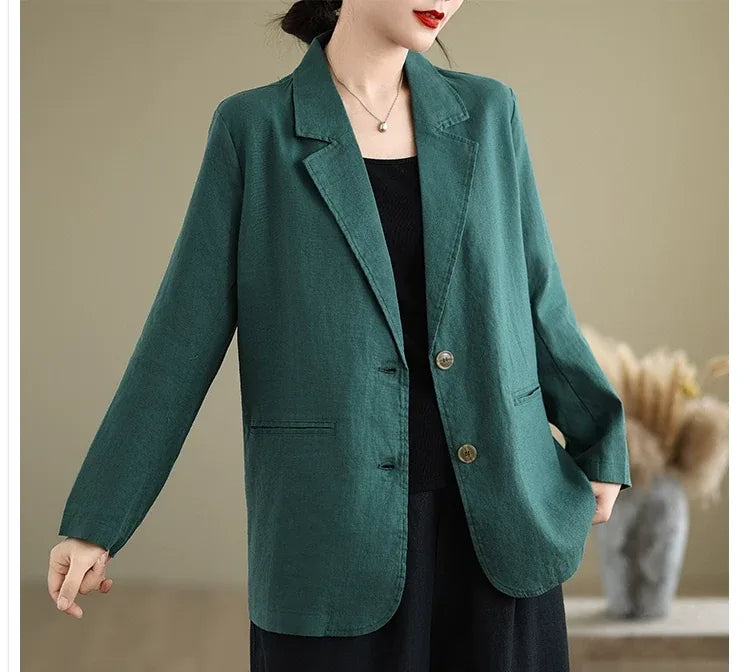 Relaxed Fit Notched Lapel Blazer with Welt Pockets