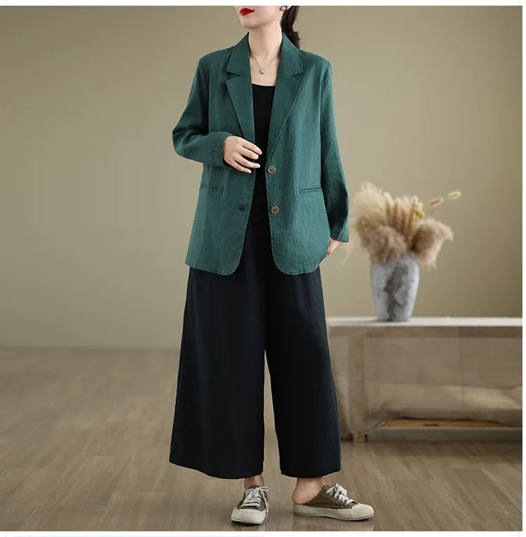 Relaxed Fit Notched Lapel Blazer with Welt Pockets