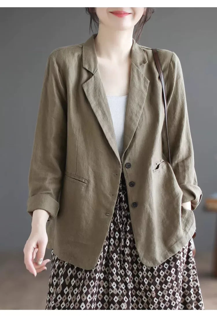Relaxed Fit Notched Lapel Hemp Blazer Jacket