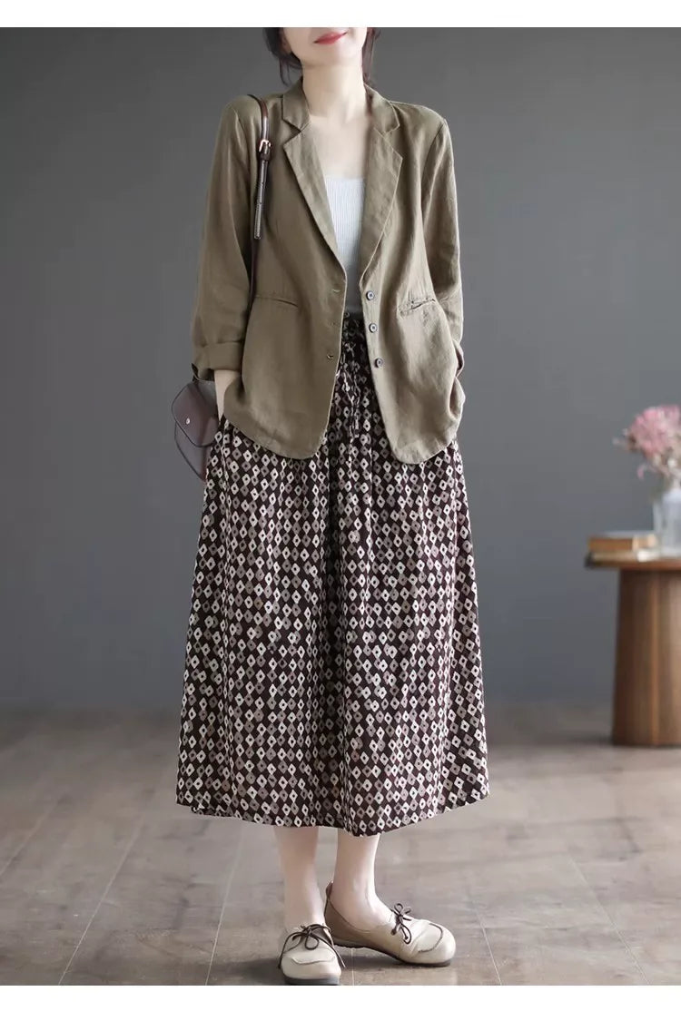 Relaxed Fit Notched Lapel Hemp Blazer Jacket