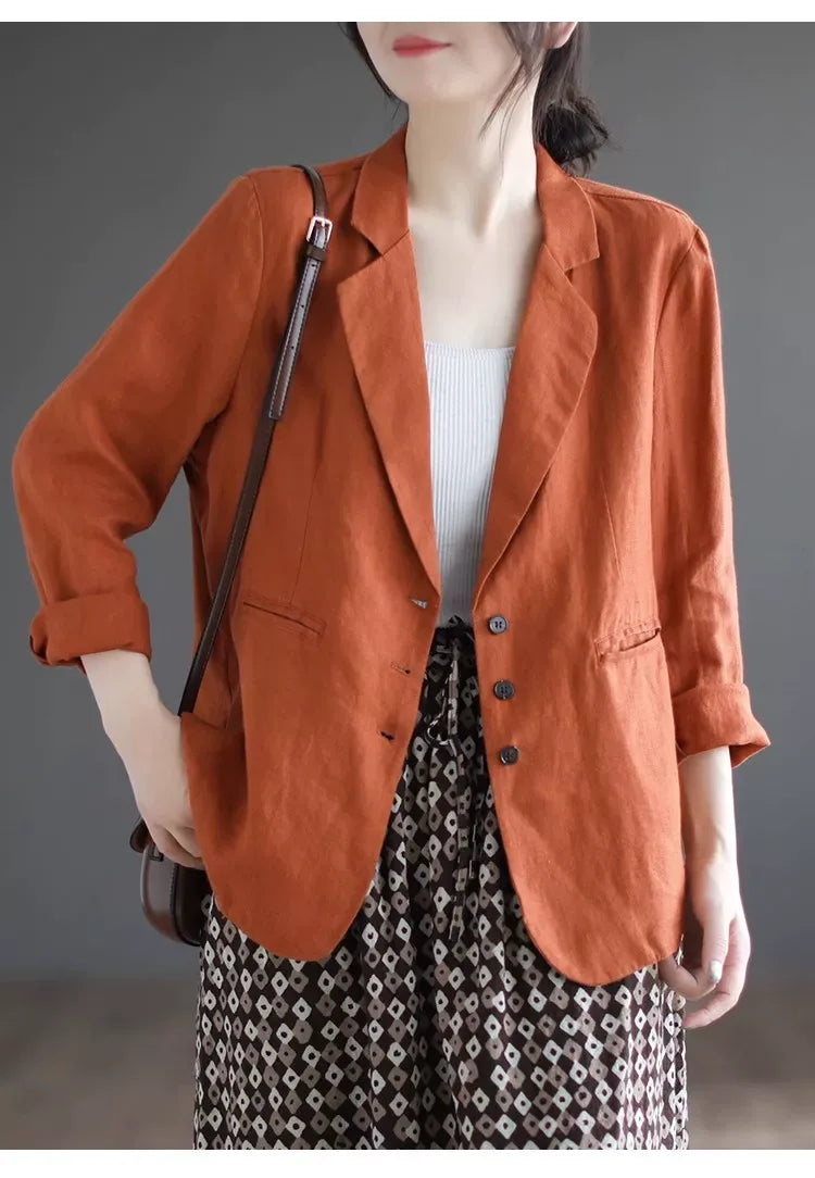 Relaxed Fit Notched Lapel Hemp Blazer Jacket