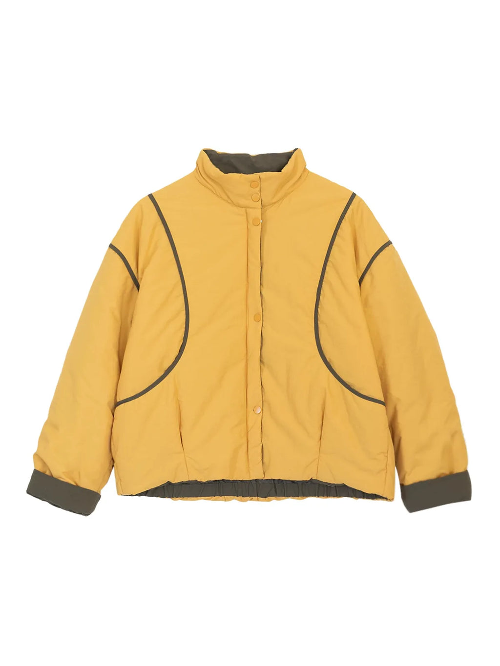 Relaxed Fit Stand Collar Padded Jacket with Snap Buttons