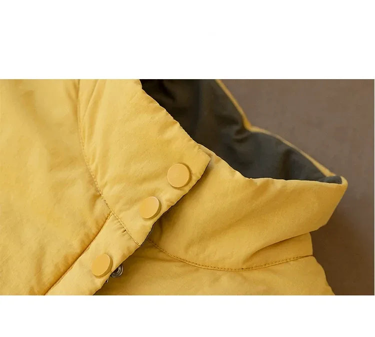 Relaxed Fit Stand Collar Padded Jacket with Snap Buttons