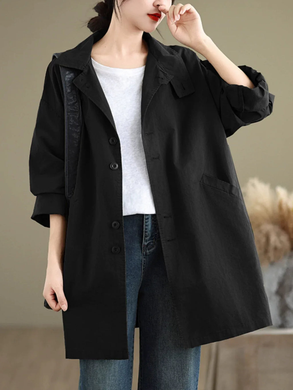 Relaxed Fit Trench Style Jacket with Slanted Pockets