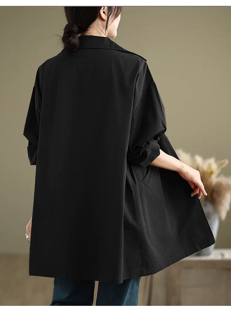 Relaxed Fit Trench Style Jacket with Slanted Pockets