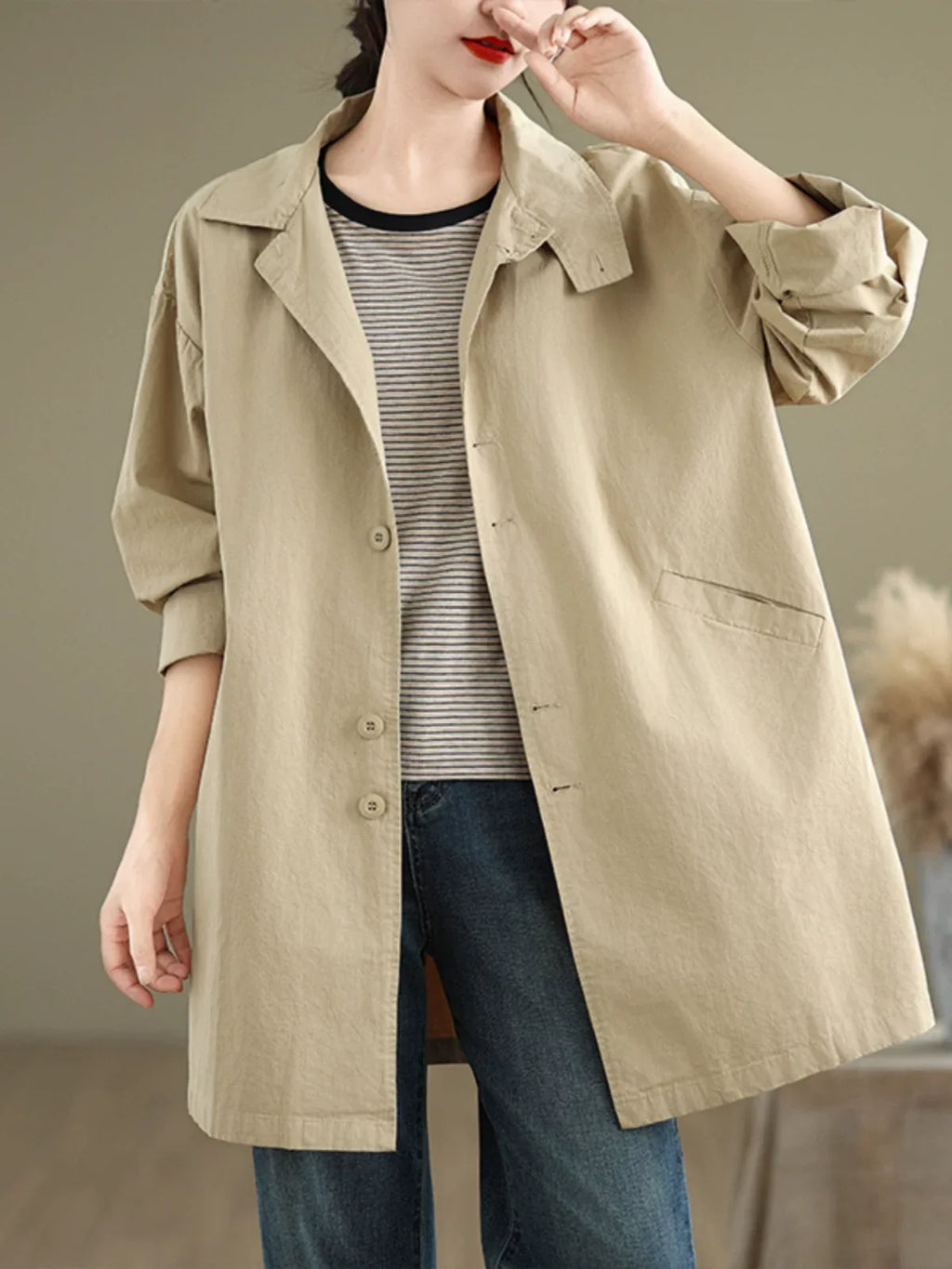 Relaxed Fit Trench Style Jacket with Slanted Pockets