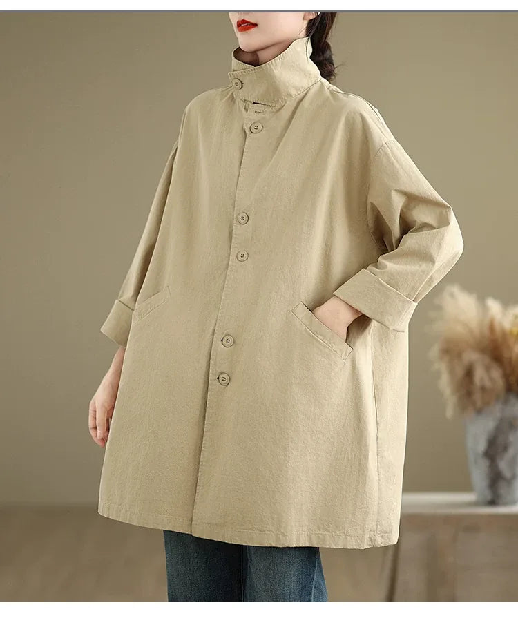 Relaxed Fit Trench Style Jacket with Slanted Pockets