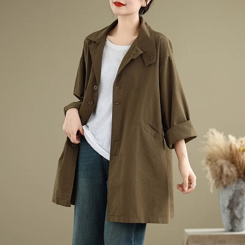 Relaxed Fit Trench Style Jacket with Slanted Pockets