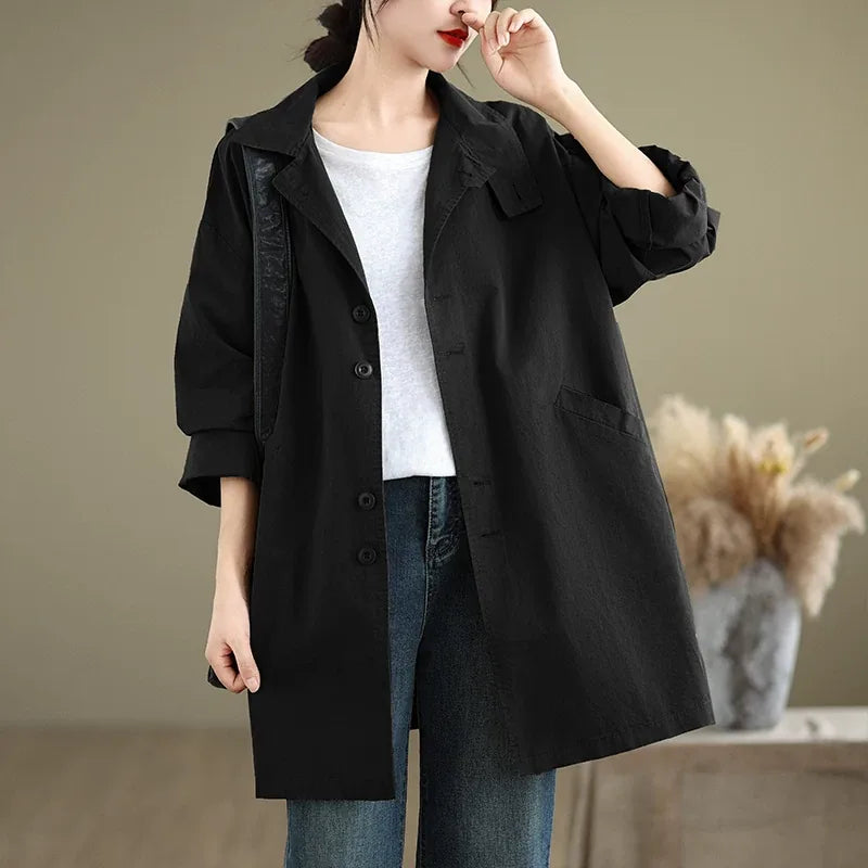 Relaxed Fit Trench Style Jacket with Slanted Pockets
