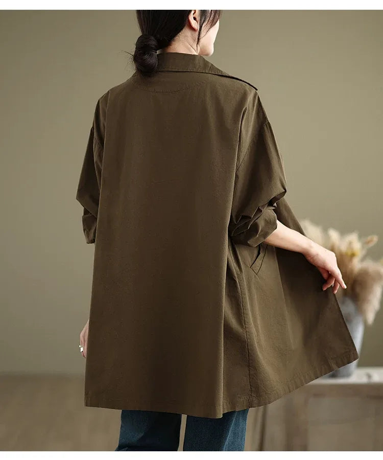 Relaxed Fit Trench Style Jacket with Slanted Pockets