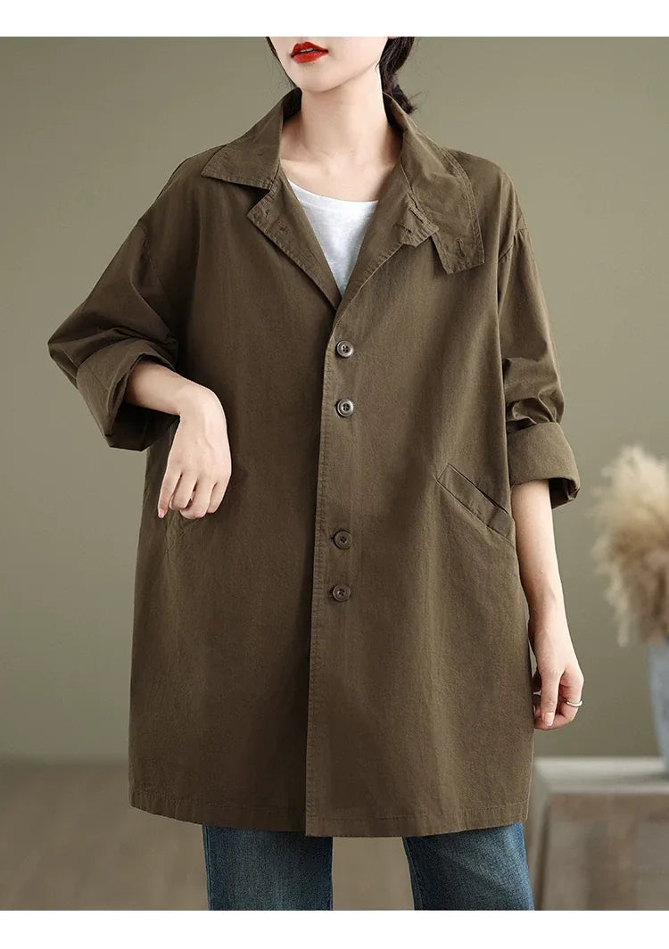 Relaxed Fit Trench Style Jacket with Slanted Pockets
