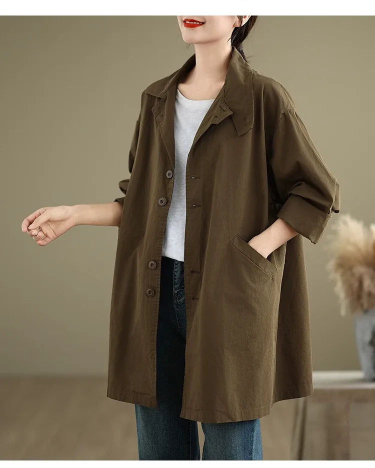 Relaxed Fit Trench Style Jacket with Slanted Pockets